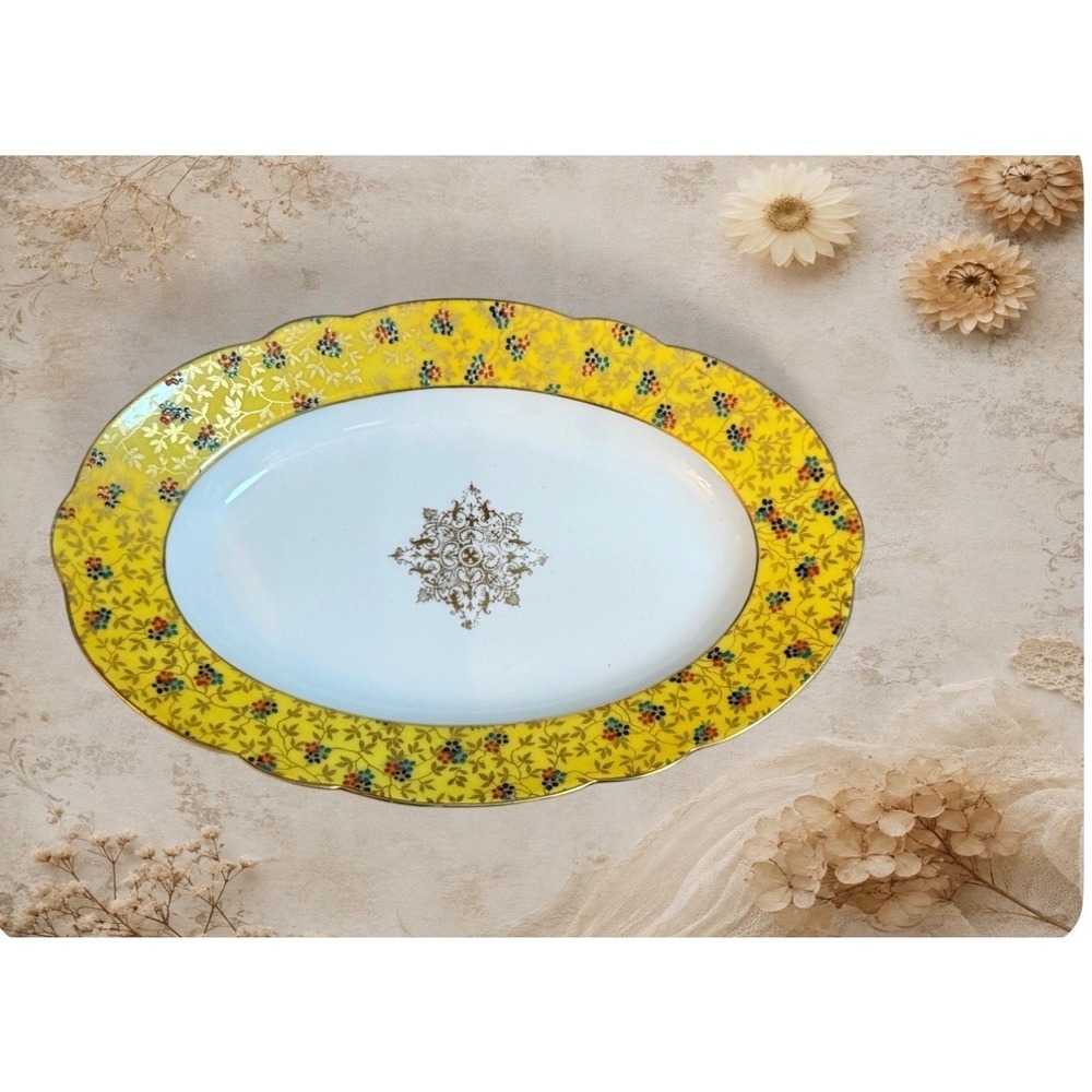 Antique Limoges BAWO & DOTTER LIMOGES Porcelain Platter Yellow Floral Gold